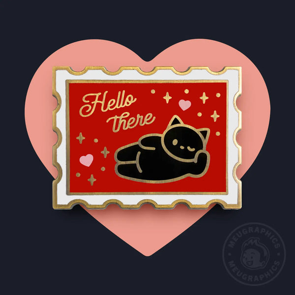 Cat Love Stamp Red Enamel Pin
