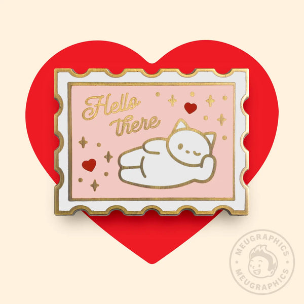 Cat Love Stamp Pink Enamel Pin