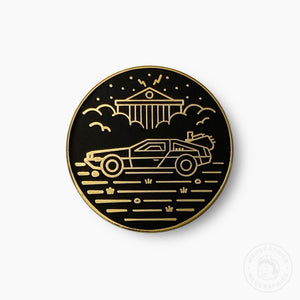 Black Back in Time Delorean Gold Enamel Pin