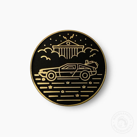 Black Back in Time Delorean Gold Enamel Pin