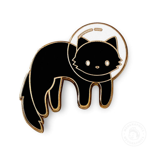 Black Fuzzy Space Cat Enamel Pin