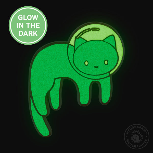 Cyan Glow in the Dark Space Cat Enamel Pin