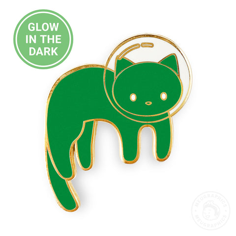 Green Glow in the Dark Space Cat Enamel Pin